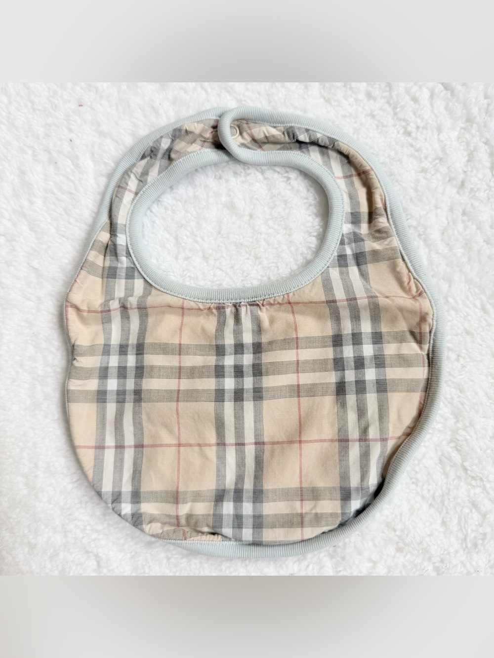 Burberry Baby Bib Infant Boy Unisex Sheep Nova Check Beige Plaid Cotton Blue